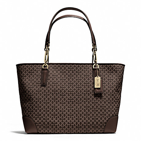 COACH f26767 MADISON EAST/WEST TOTE IN OP ART NEEDLEPOINT FABRIC LIGHT GOLD/MAHOGANY