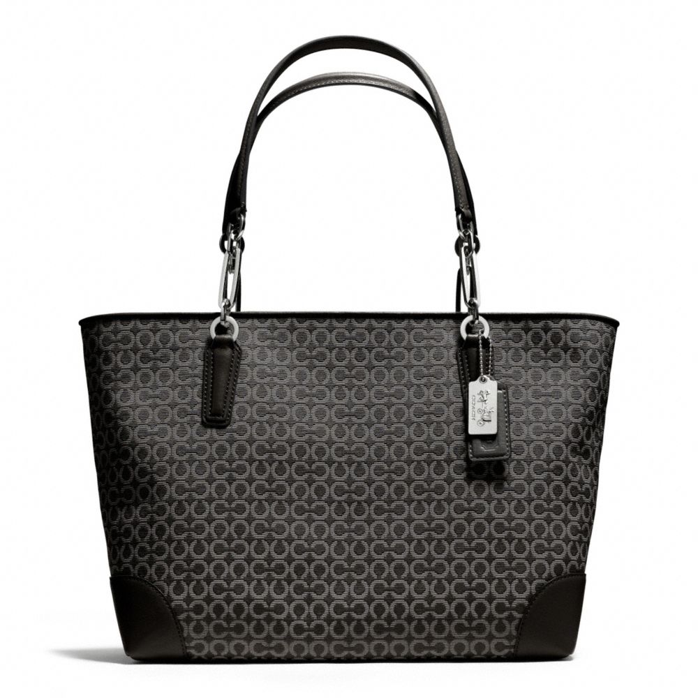 MADISON NEEDLEPOINT OP ART EAST/WEST TOTE - SILVER/BLACK - COACH F26767