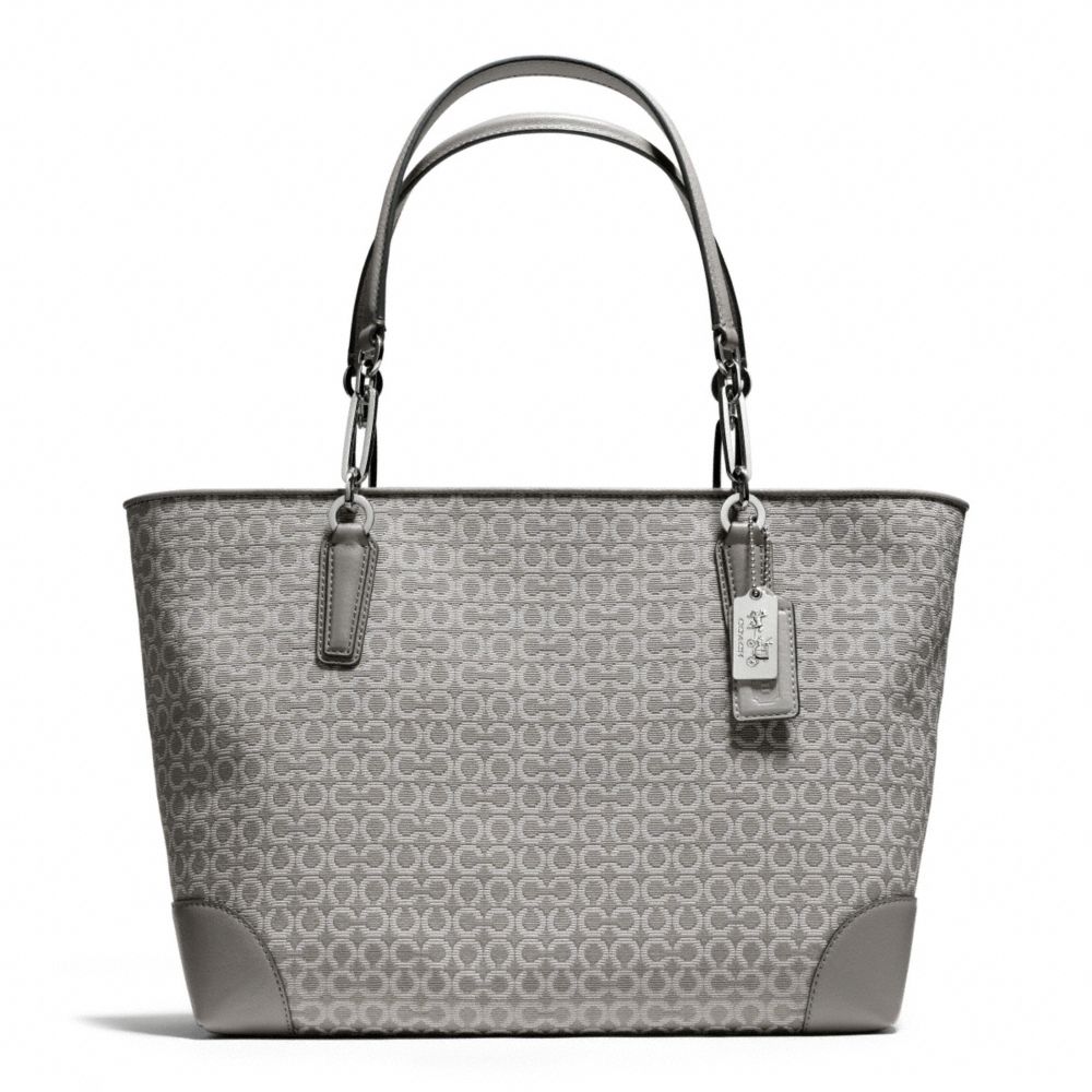 COACH F26767 MADISON NEEDLEPOINT OP ART EAST/WEST TOTE SILVER/LIGHT-GREY