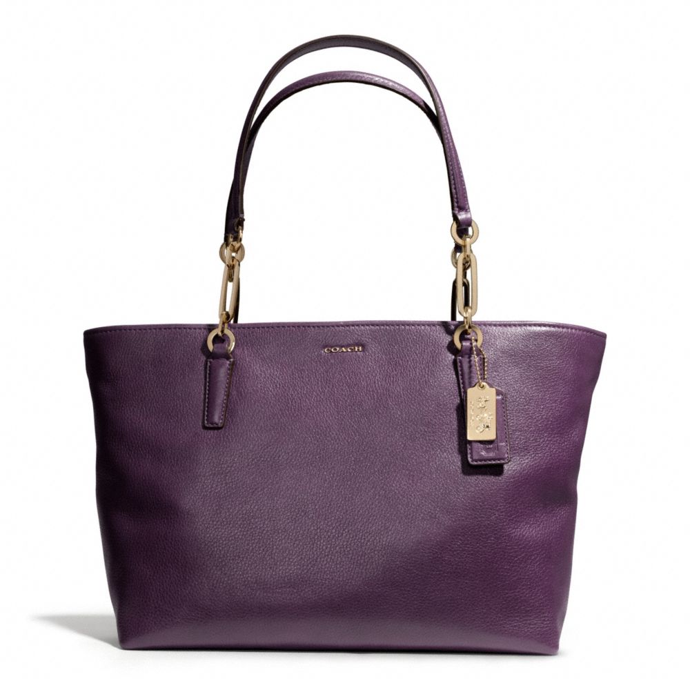 MADISON LEATHER EAST/WEST TOTE - f26769 - LIGHT GOLD/BLACK VIOLET