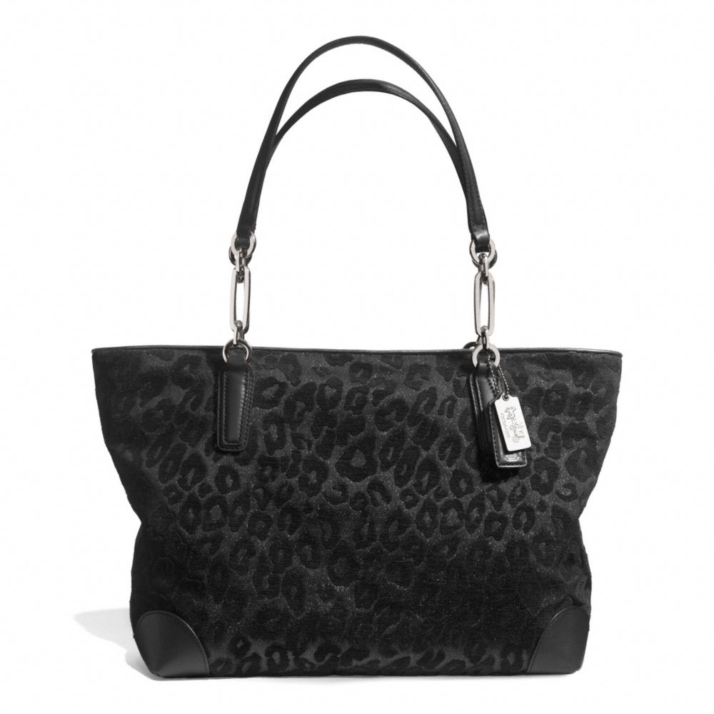 COACH f26770 MADISON CHENILLE OCELOT EAST/WEST TOTE SILVER/BLACK