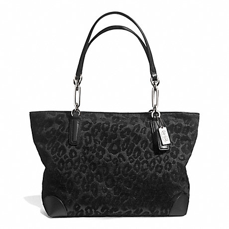 COACH F26770 MADISON CHENILLE OCELOT EAST/WEST TOTE SILVER/BLACK