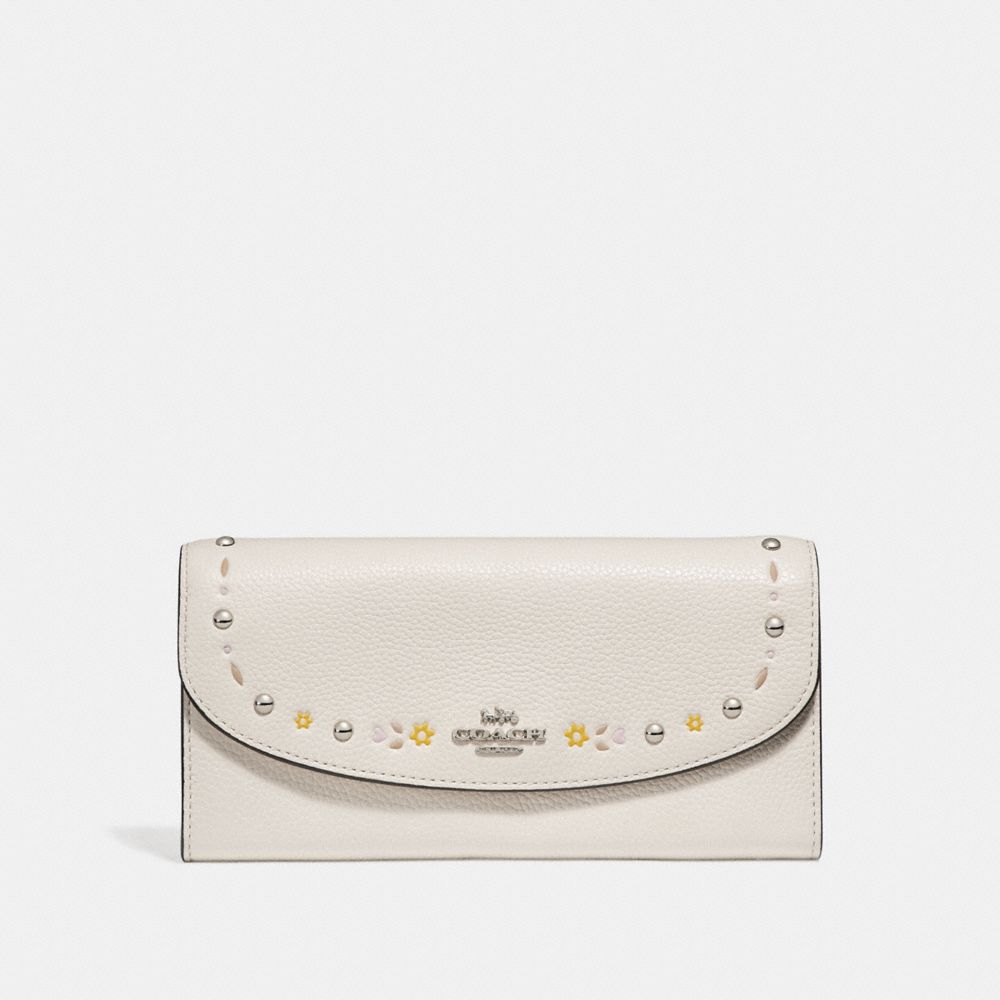 SLIM ENVELOPE WALLET WITH FLORAL TOOLING - SILVER/CHALK - COACH F26786