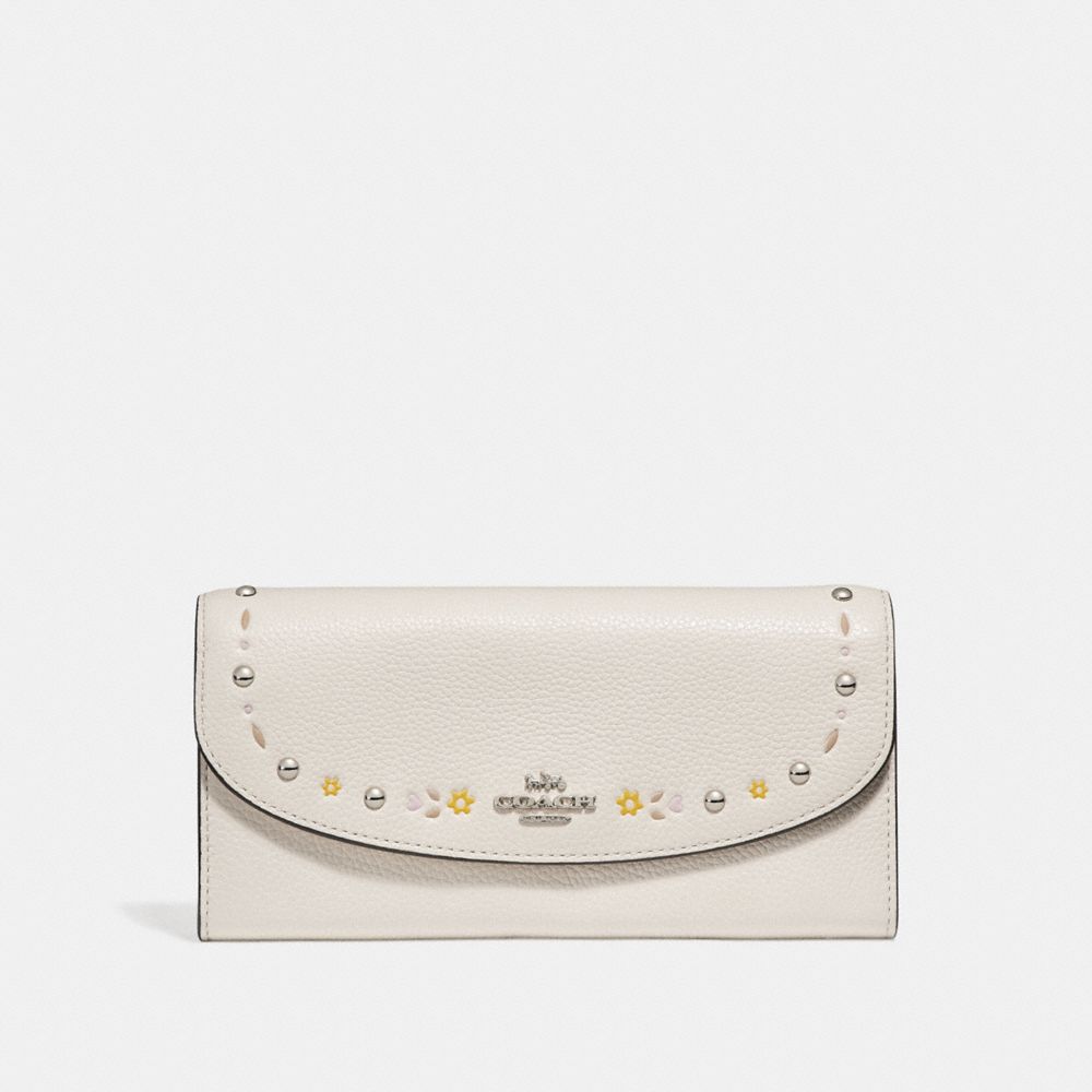 COACH f26786 SLIM ENVELOPE WALLET WITH FLORAL TOOLING SILVER/CHALK