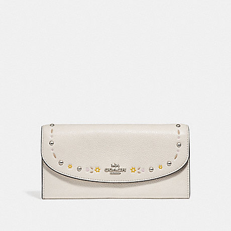 COACH SLIM ENVELOPE WALLET WITH FLORAL TOOLING - SILVER/CHALK - f26786
