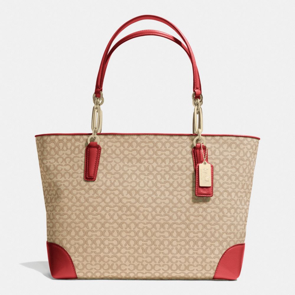 COACH F26806 Madison Op Art Needlepoint Fabric East/west Tote LIGHT GOLD/KHAKI/LOVE RED