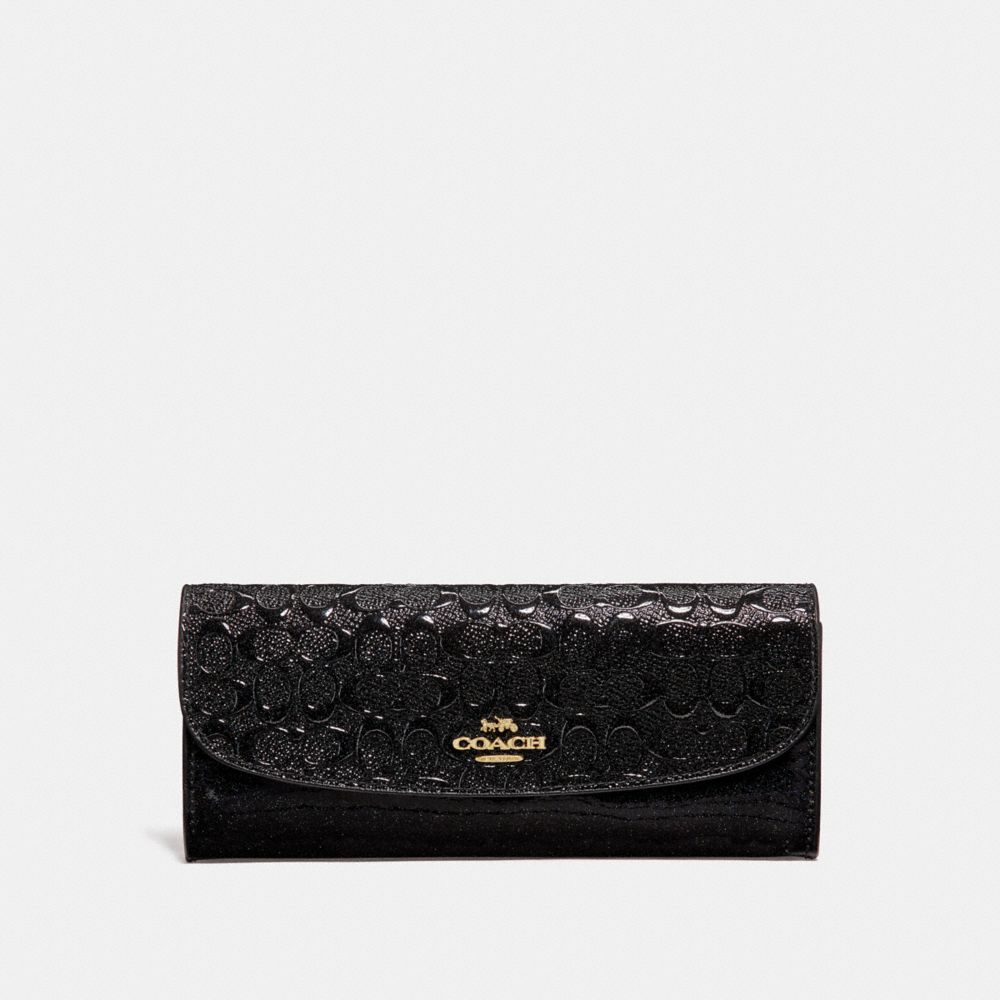 SOFT WALLET IN SIGNATURE LEATHER - COACH F26814 - BLACK/LIGHT GOLD