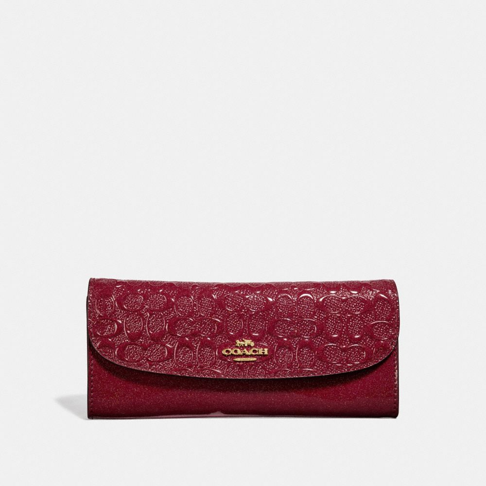 COACH F26814 - SOFT WALLET IN SIGNATURE LEATHER CHERRY /LIGHT GOLD