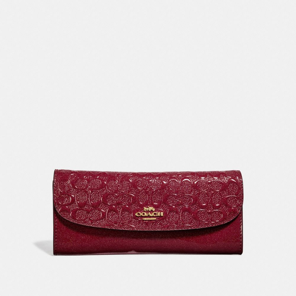 COACH F26814 SOFT WALLET IN SIGNATURE LEATHER CHERRY /LIGHT GOLD