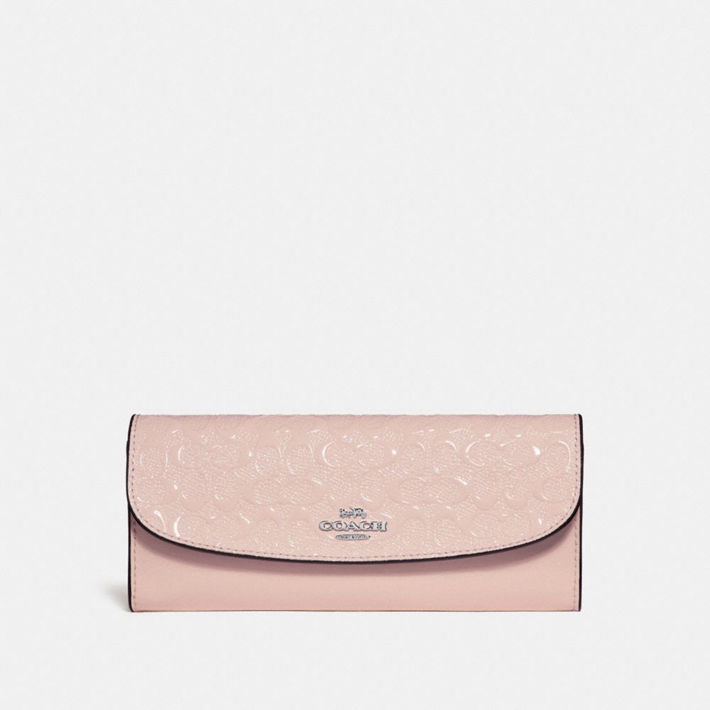 COACH f26814 SOFT WALLET IN SIGNATURE LEATHER SILVER/LIGHT PINK