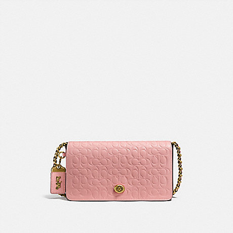 COACH DINKY IN SIGNATURE LEATHER WITH FLORAL BOW PRINT INTERIOR - PEONY/OLD BRASS - F26824