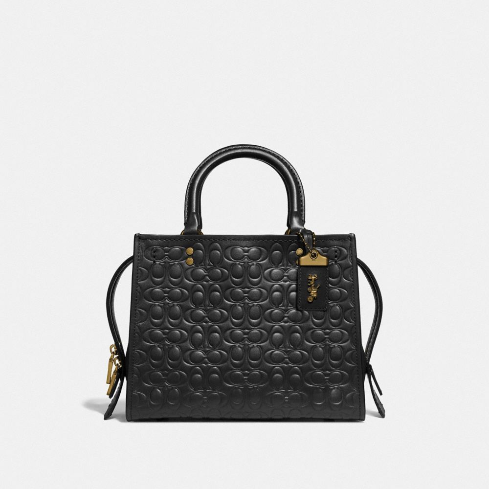 ROGUE 25 IN SIGNATURE LEATHER WITH FLORAL BOW PRINT INTERIOR - BLACK/OLD BRASS - COACH F26839