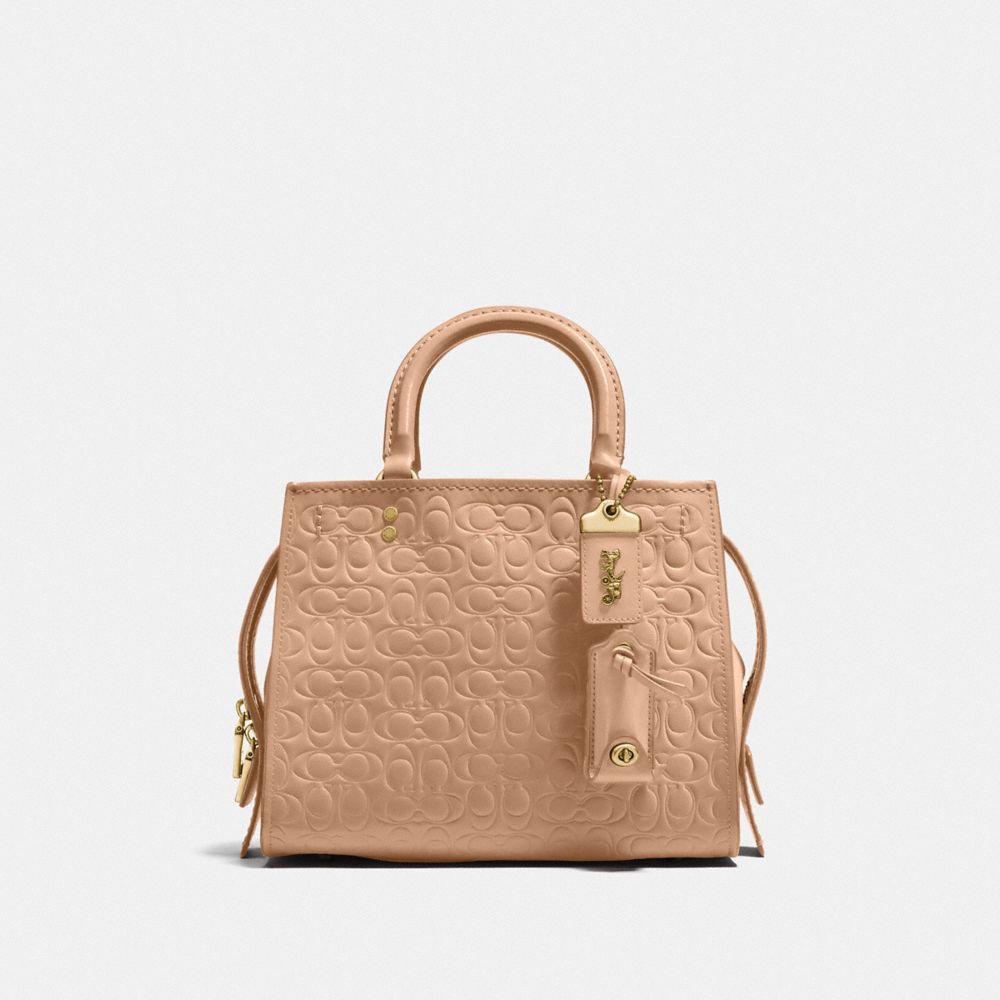 COACH F26839 Rogue 25 In Signature Leather With Floral Bow Print Interior BEECHWOOD/OLD BRASS