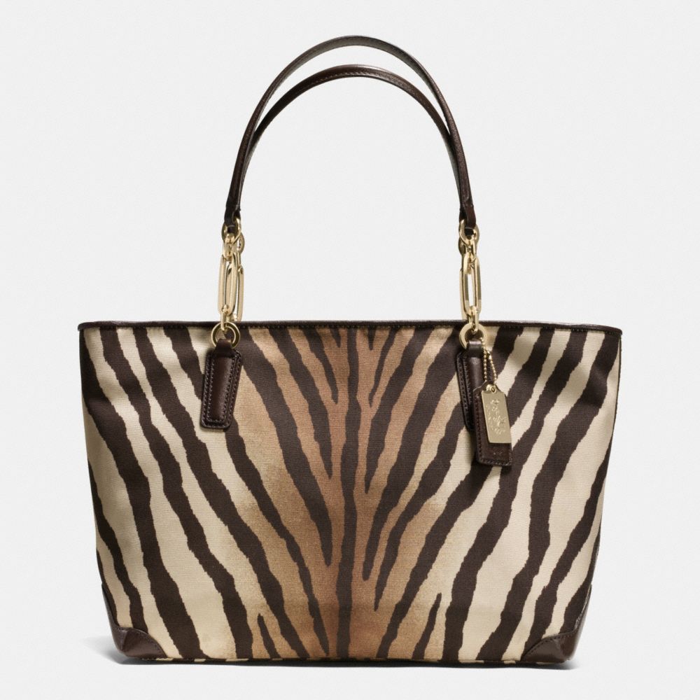 COACH F26882 Madison Zebra Print East/west Tote LIGHT GOLD/BROWN MULTI