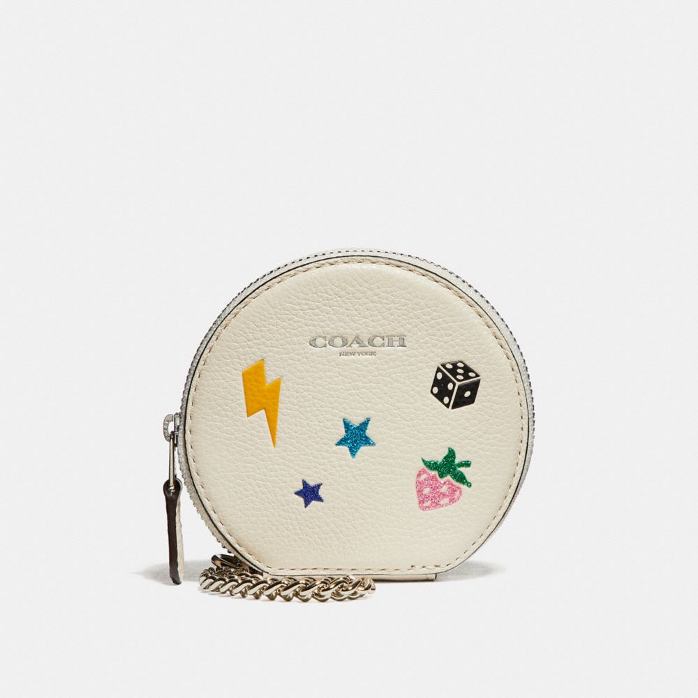 ROUND COIN CASE WITH ALLOVER MOTIFS - CHALK MULTI/SILVER - COACH F26934