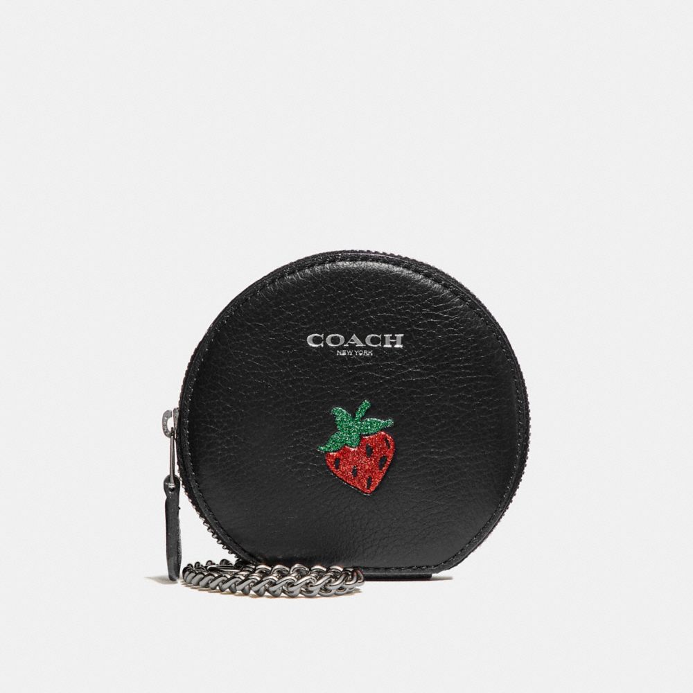 COACH F26936 ROUND COIN CASE WITH STRAWBERRY MULTICOLOR-1/SILVER