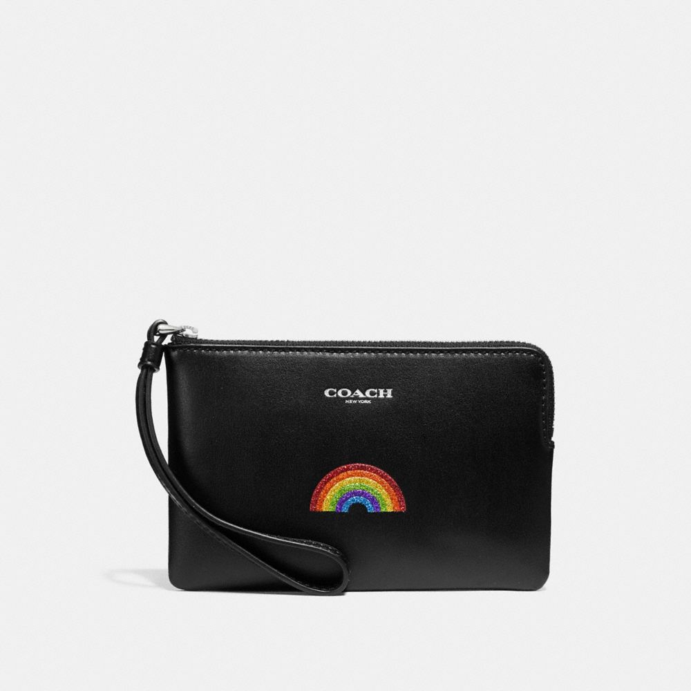 COACH f26938 CORNER ZIP WRISTLET WITH RAINBOW MULTICOLOR 1/SILVER