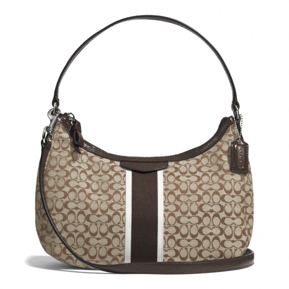 COACH F26981 Signature Stripe 6cm Demi Crossbody SILVER/KHAKI/MAHOGANY