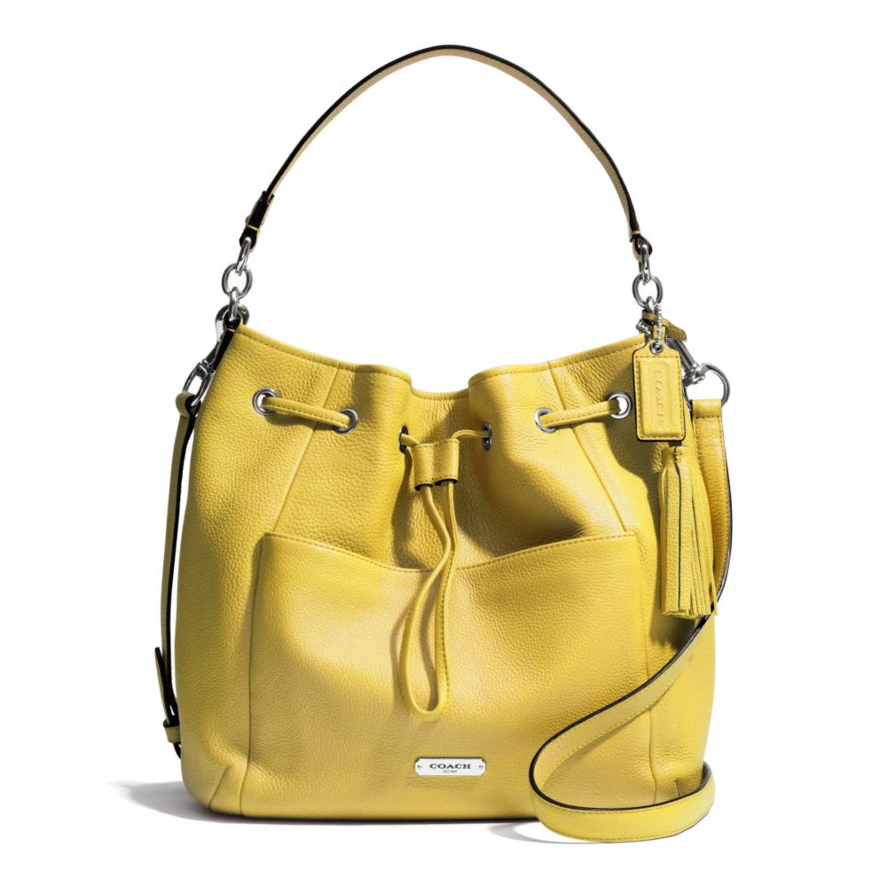 COACH F27003 Avery Leather Drawstring SILVER/CHARTREUSE
