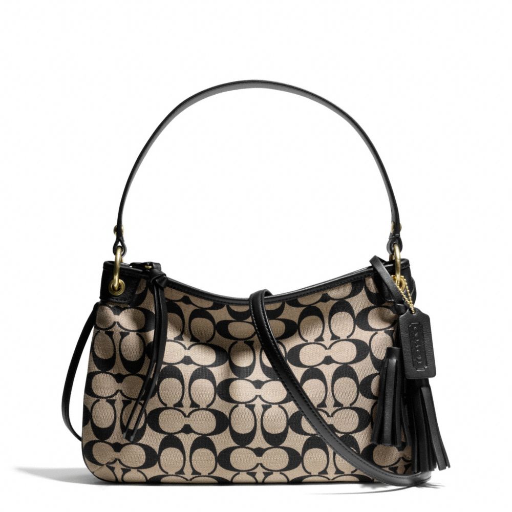 COACH f27044 PRINTED SIGNATURE DOUBLE GUSSET CROSSBODY BRASS/KHAKI BLACK/BLACK