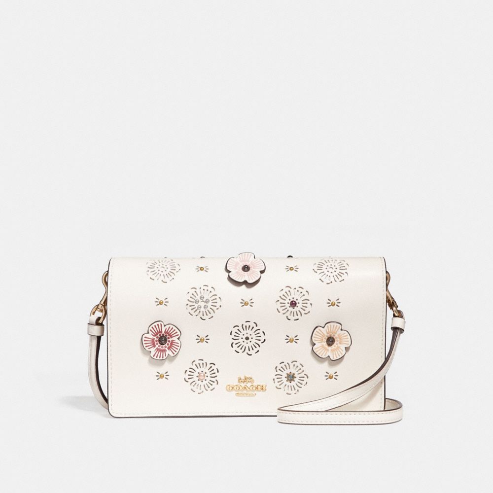 COACH FOLDOVER CROSSBODY CLUTCH WITH CUT OUT TEA ROSE - CHALK/LIGHT GOLD - F27086