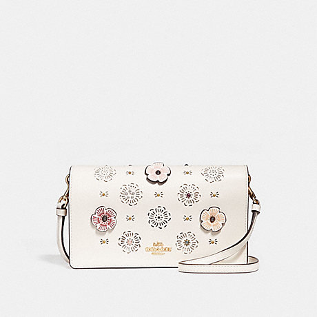 COACH F27086 FOLDOVER CROSSBODY CLUTCH WITH CUT OUT TEA ROSE CHALK/LIGHT GOLD