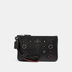 SMALL WRISTLET WITH CUT OUT TEA ROSE - COACH f27089 - BLACK/DARK GUNMETAL