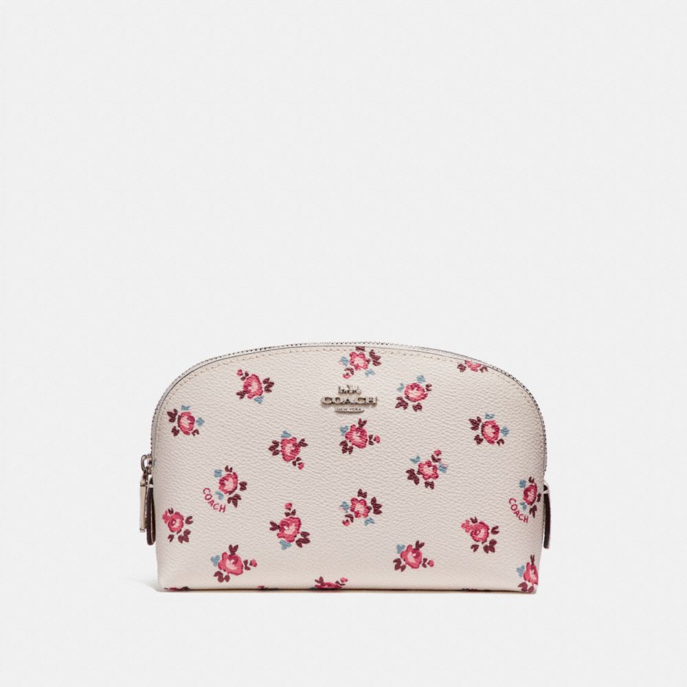 COSMETIC CASE 17 WITH FLORAL BLOOM PRINT - CHALK FLORAL BLOOM/SILVER - COACH F27092