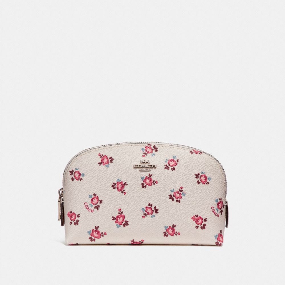 COACH F27092 Cosmetic Case 17 With Floral Bloom Print CHALK FLORAL BLOOM/SILVER