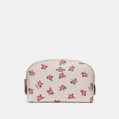 COACH COSMETIC CASE 17 WITH FLORAL BLOOM PRINT - CHALK FLORAL BLOOM/SILVER - F27092