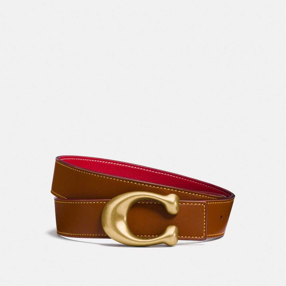 SIGNATURE BUCKLE REVERSIBLE BELT, 32MM - 1941 SADDLE/1941 RED - COACH F27099