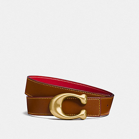COACH F27099 SIGNATURE BUCKLE REVERSIBLE BELT, 32MM 1941-SADDLE/1941-RED