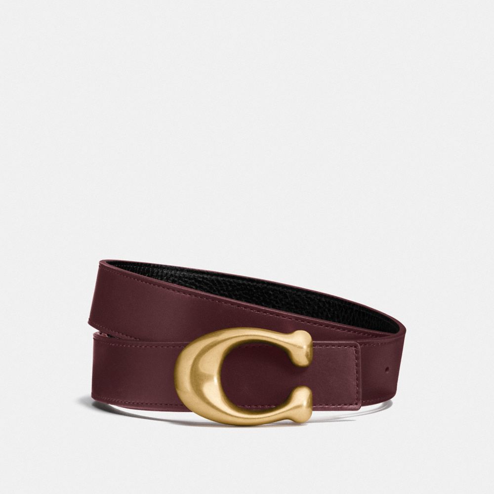 SIGNATURE BUCKLE REVERSIBLE BELT, 32MM - OXBLOOD/BLACK BRASS - COACH F27099