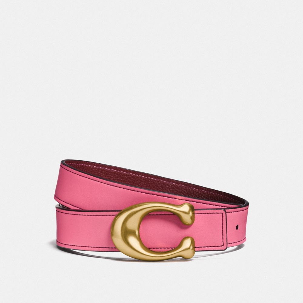 SIGNATURE BUCKLE REVERSIBLE BELT, 32MM - F27099 - BRIGHT PINK/WINE