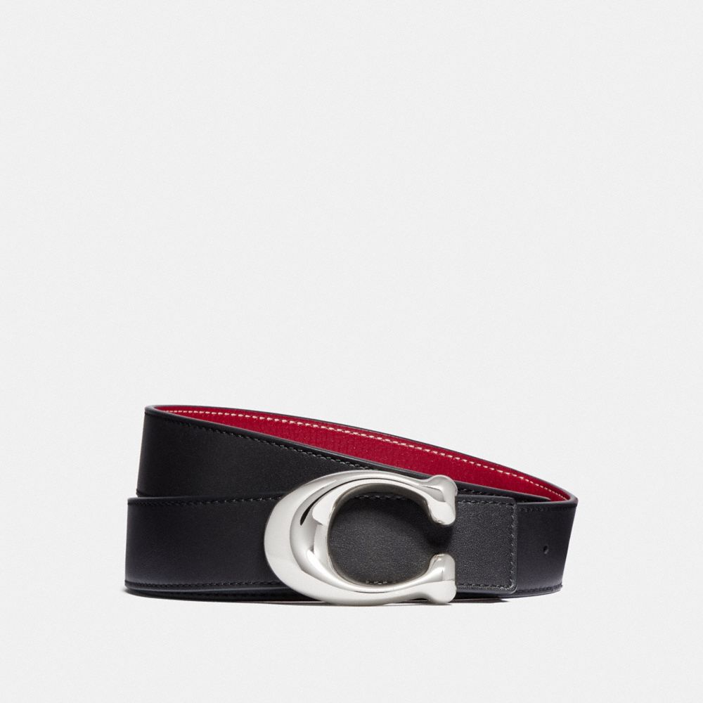 COACH F27099 - SIGNATURE BUCKLE REVERSIBLE BELT, 32MM BLACK/1941 RED NICKEL