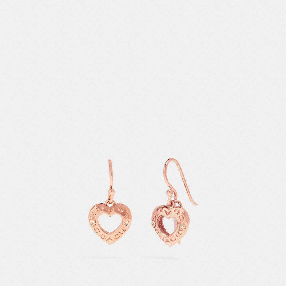 COACH F27136 OPEN CIRCLE HEART DROP EARRINGS ROSEGOLD