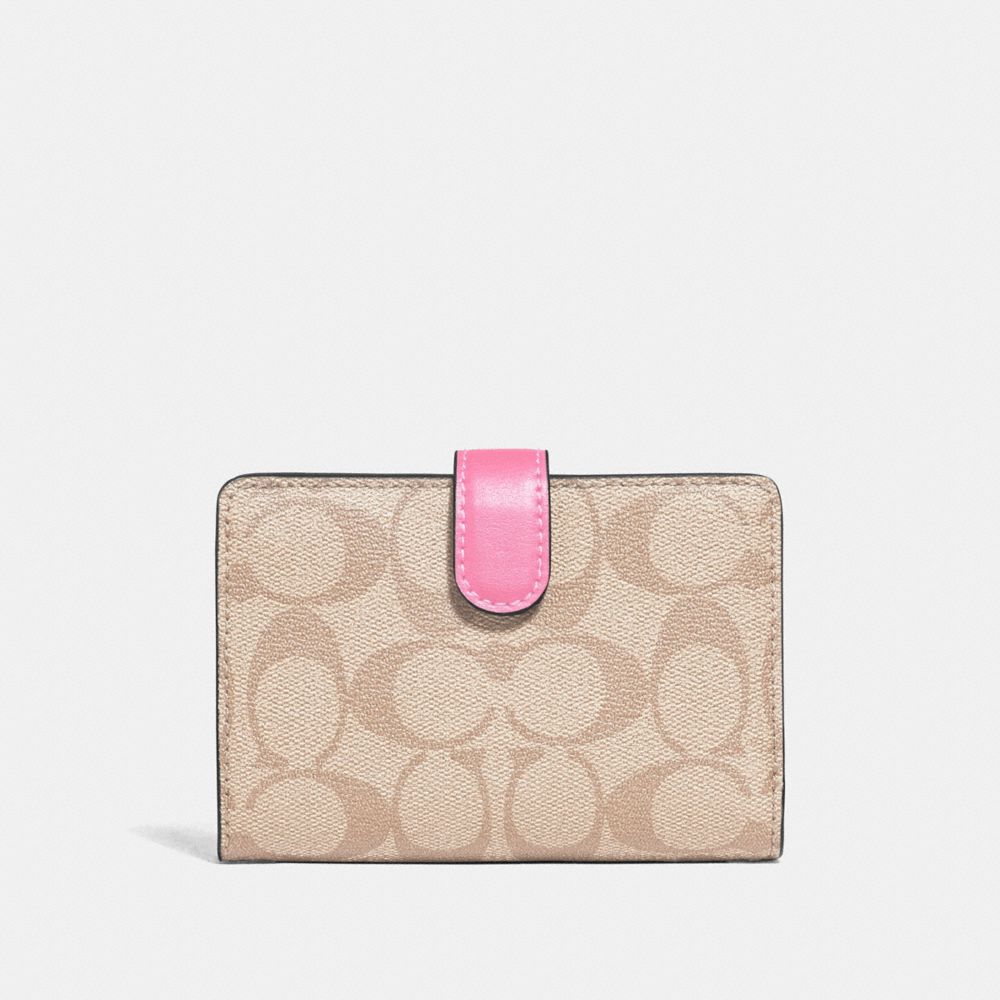 MEDIUM CORNER ZIP WALLET IN COLORBLOCK SIGNATURE CANVAS - f27147 - khaki/multi/imitation gold