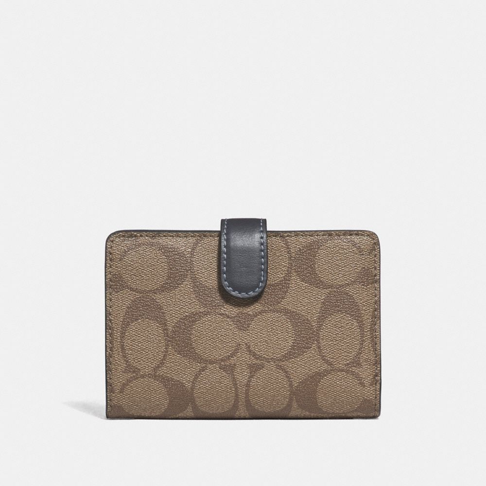 COACH F27147 Medium Corner Zip Wallet In Colorblock Signature Canvas KHAKI/MIDNIGHT POOL/LIGHT GOLD