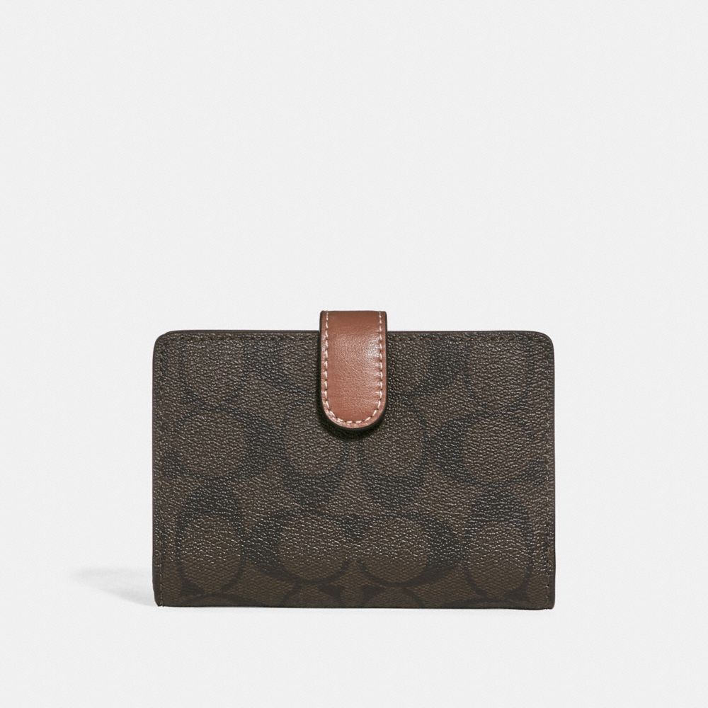 COACH F27147 - MEDIUM CORNER ZIP WALLET IN COLORBLOCK SIGNATURE CANVAS BROWN/BLUSH TERRACOTTA/LIGHT GOLD