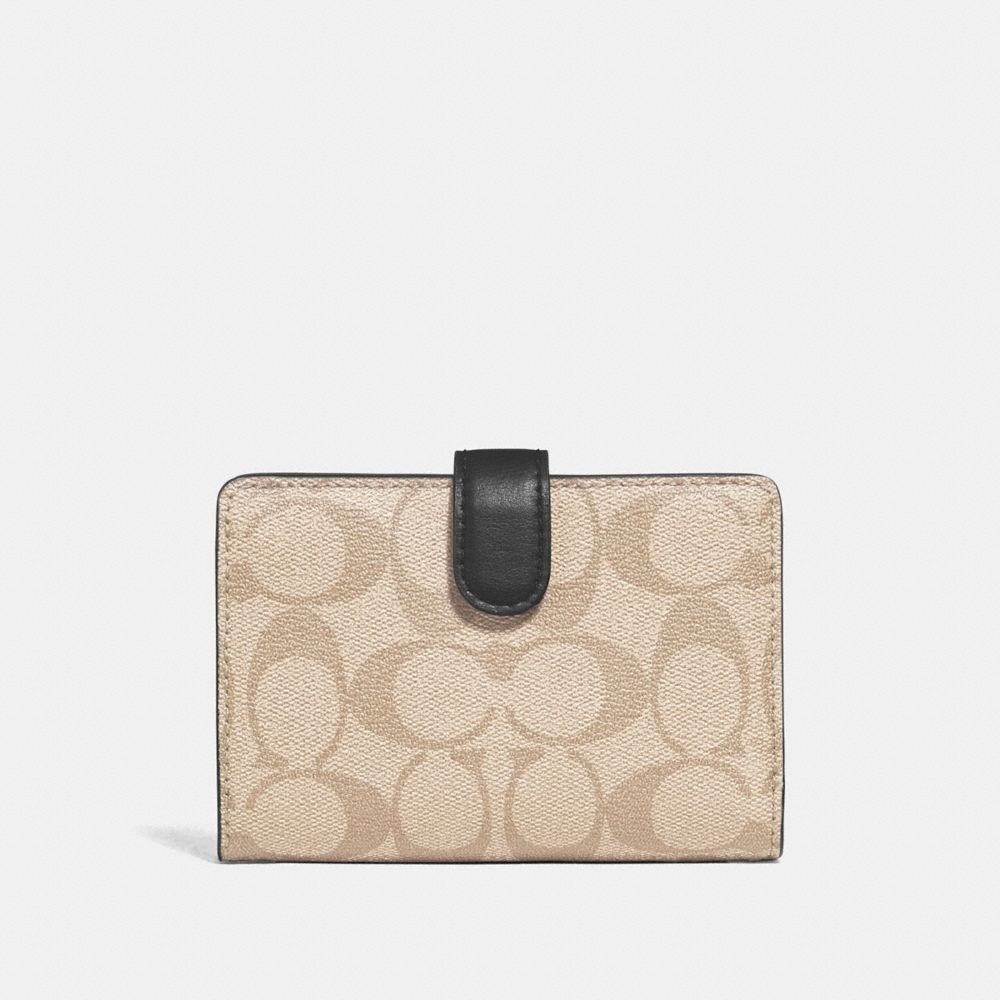 COACH f27147 MEDIUM CORNER ZIP WALLET IN COLORBLOCK SIGNATURE CANVAS SILVER/LIGHT KHAKI MULTI