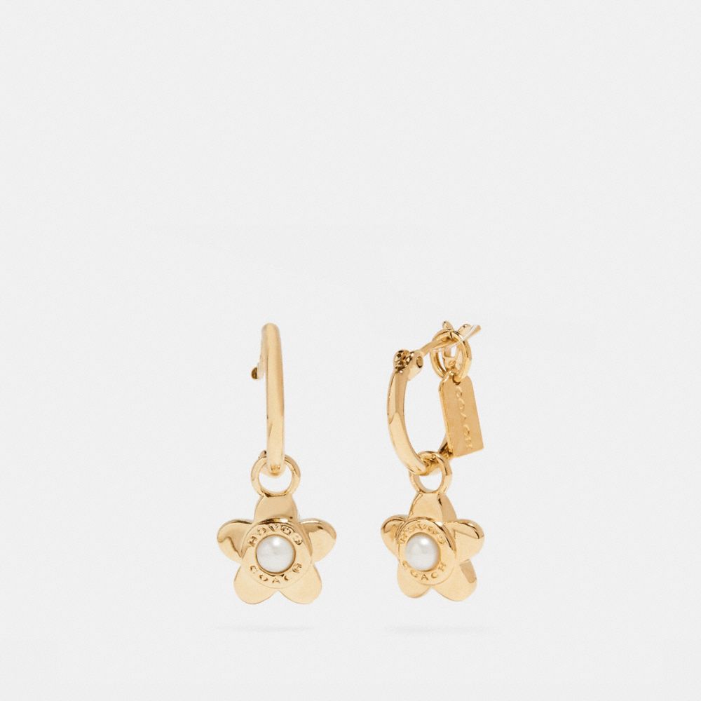 COACH BLOOMING FLORA HUGGIE EARRINGS - GOLD - f27174