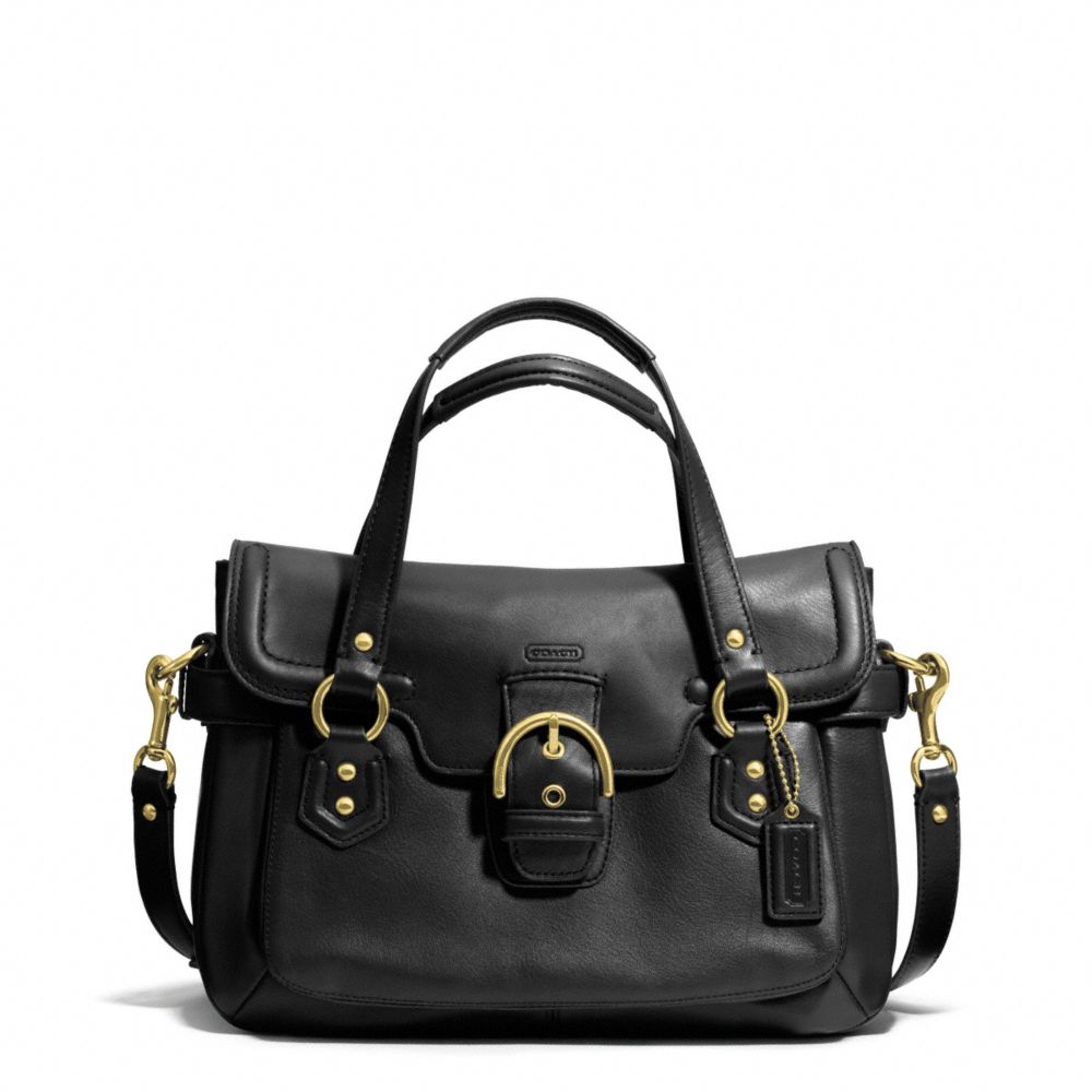 COACH F27231 Campbell Leather Small Flap Satchel BRASS/BLACK