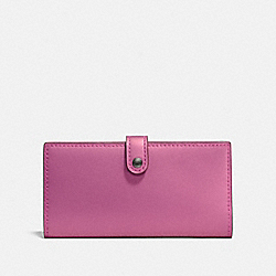SLIM TRIFOLD WALLET WITH FLORAL BOW PRINT INTERIOR - METALLIC ROSE BRIGHT PINK/BLACK COPPER - COACH F27250