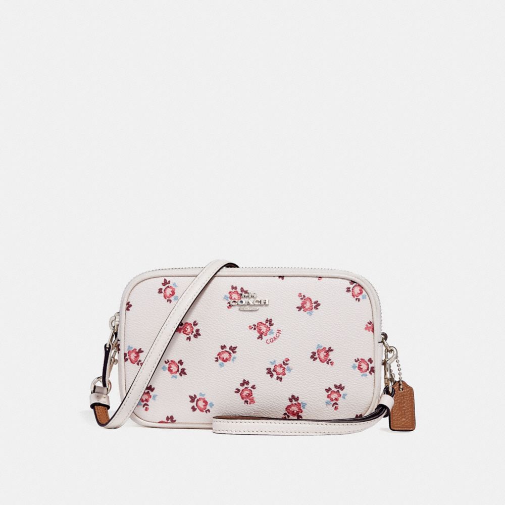 COACH F27276 Crossbody Clutch With Floral Bloom Print CHALK FLORAL BLOOM/SILVER
