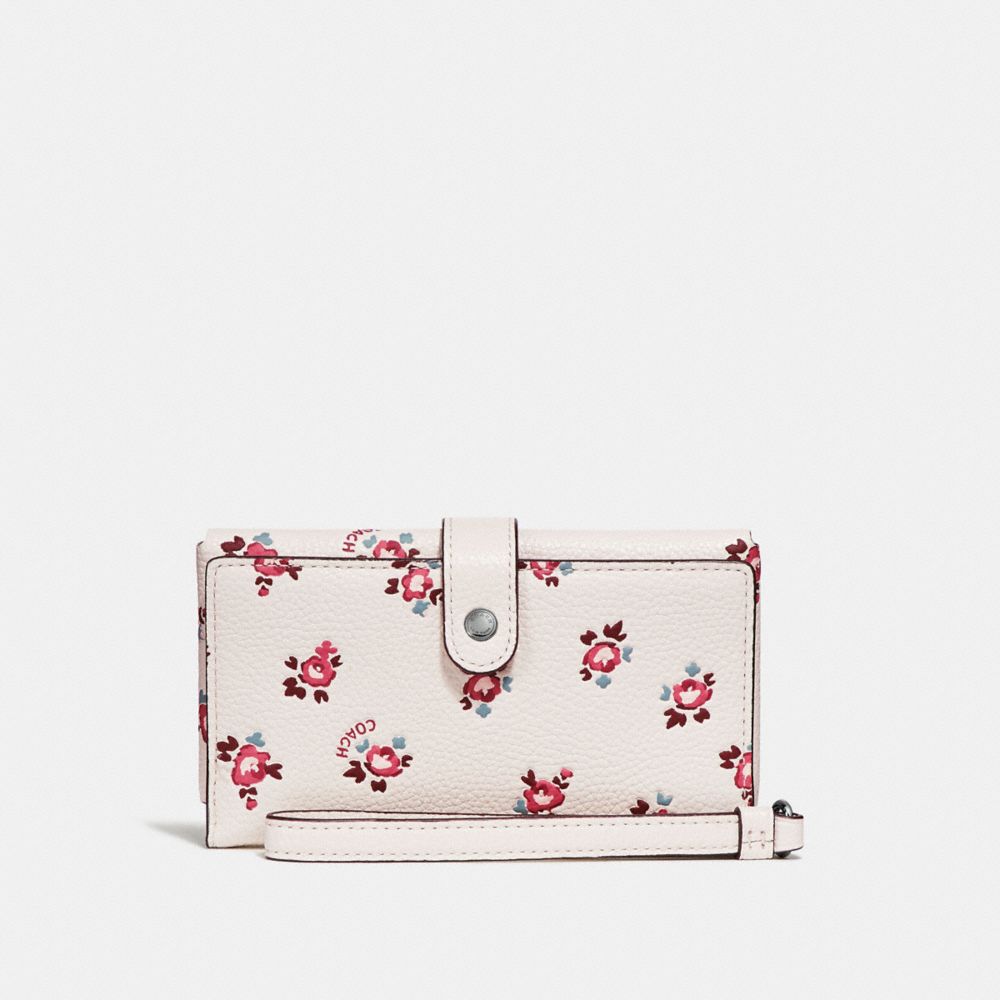 COACH F27277 Phone Wristlet With Floral Bloom Print CHALK FLORAL BLOOM/SILVER