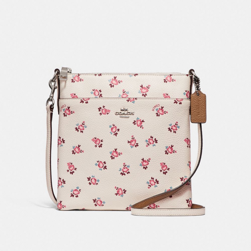 MESSENGER CROSSBODY WITH FLORAL BLOOM PRINT - F27278 - CHALK FLORAL BLOOM/SILVER