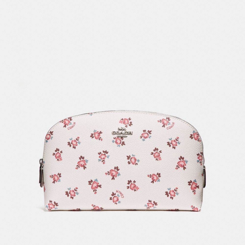 COACH COSMETIC CASE 22 WITH FLORAL BLOOM PRINT - CHALK FLORAL BLOOM/SILVER - F27279