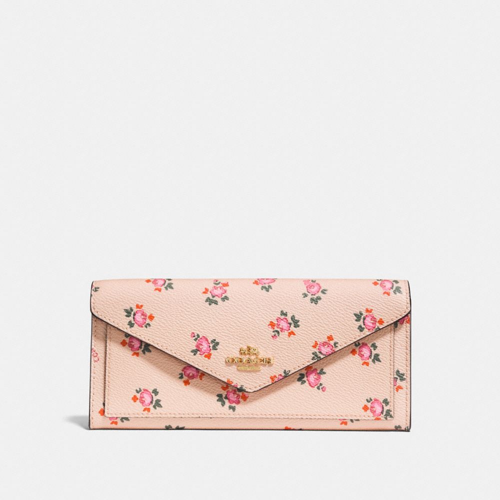 COACH SOFT WALLET WITH FLORAL BLOOM PRINT - BEECHWOOD FLORAL BLOOM/LIGHT GOLD - F27280