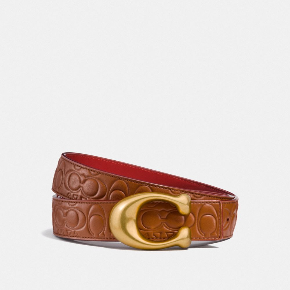 SIGNATURE BUCKLE REVERSIBLE BELT, 32MM - 1941 SADDLE/1941 RED - COACH F27292