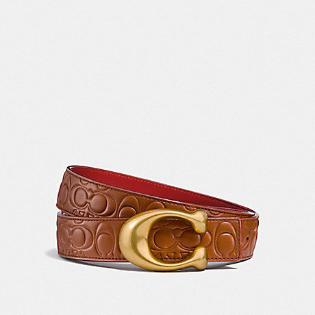 COACH F27292 SIGNATURE BUCKLE REVERSIBLE BELT, 32MM 1941 SADDLE/1941 RED
